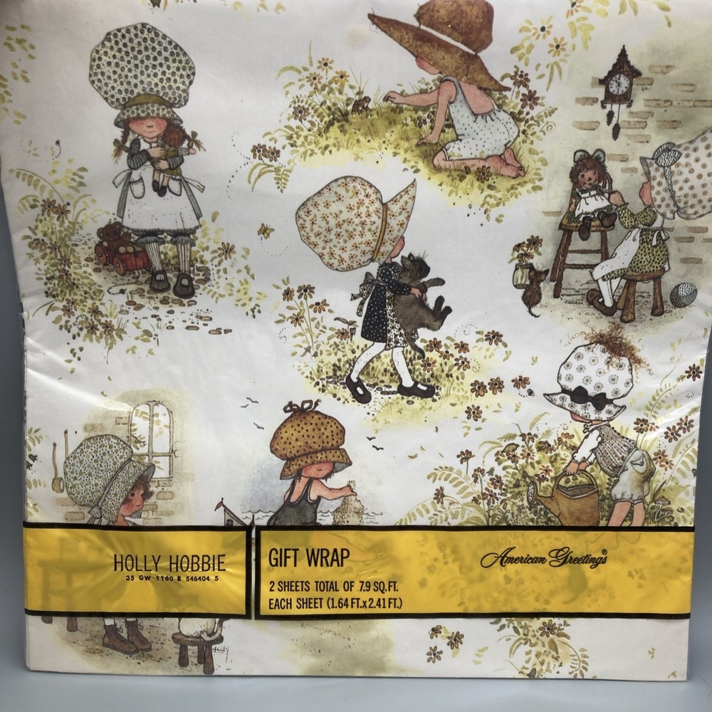 Vintage Holly Hobbie American Greeting Gift Wrap Wrapping Paper Girl Birthday - Picture 2 of 4